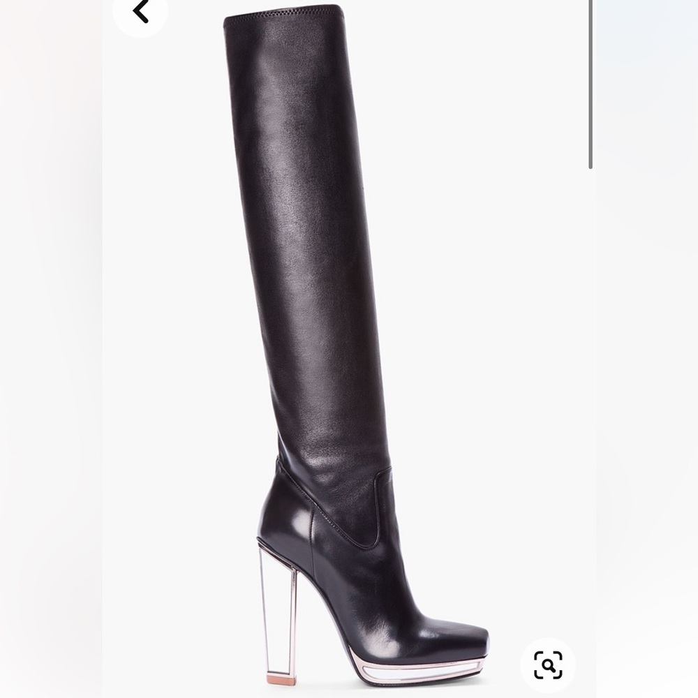 New YSL SAINT LAURENT To-the-knee Mirror-heel Leather Boots Size  37